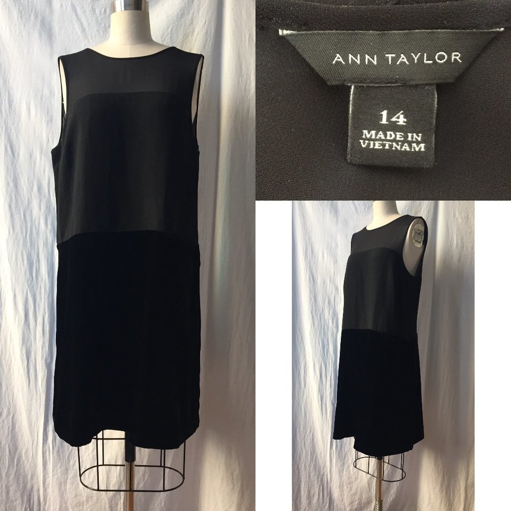Ann Taylor Black Dress Chiffon Top/Velvet Skirt 14